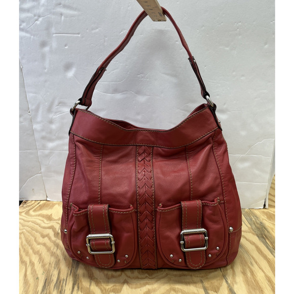 Tignanello Genuine Pebbled Leather Y2K Hobo Shoulder Bag Red Slouchy Boho - Picture 1 of 15